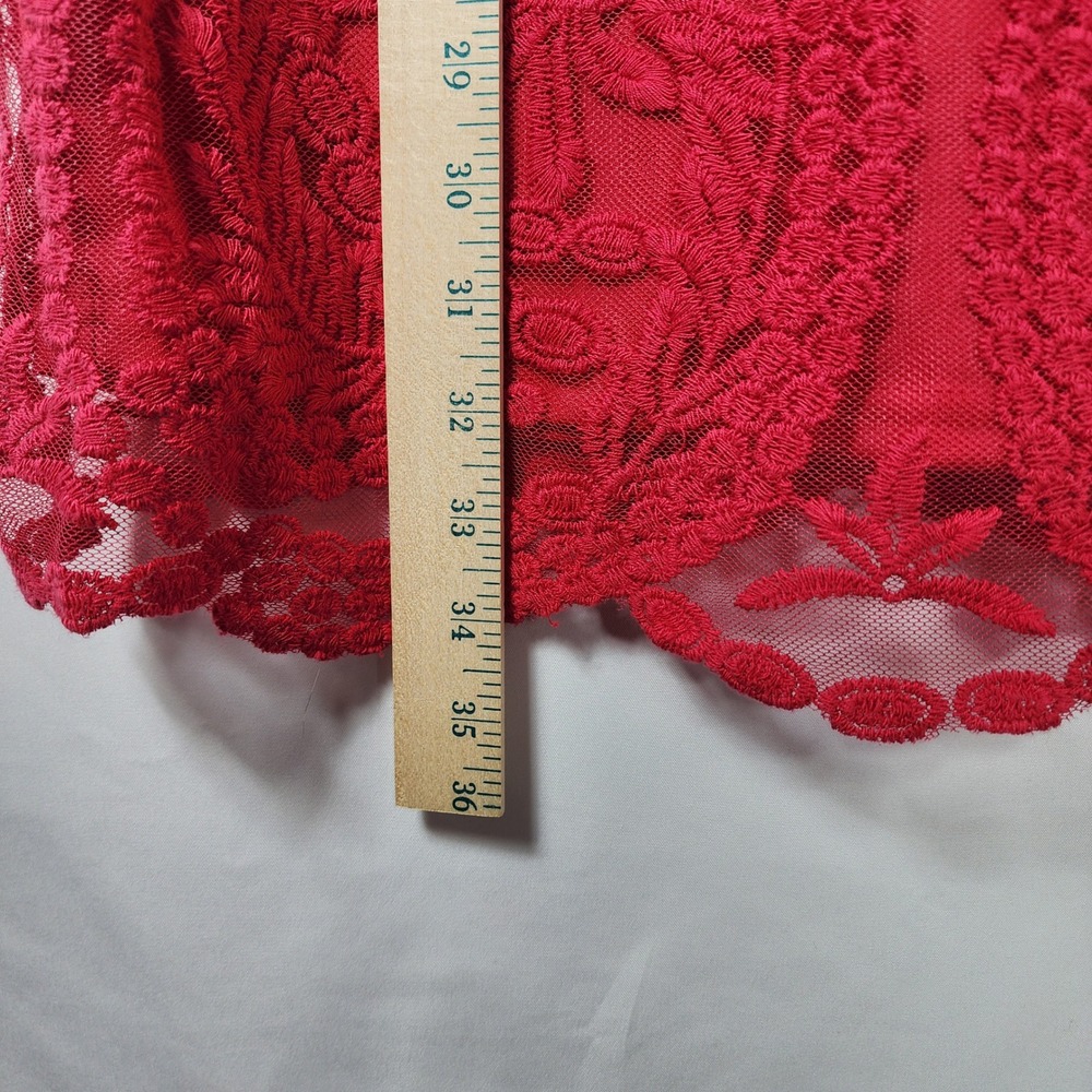 Red Sleeveless Floral Lace Overlay Mini Sheath Dress Cocktail Womens Medium - Picture 7 of 12